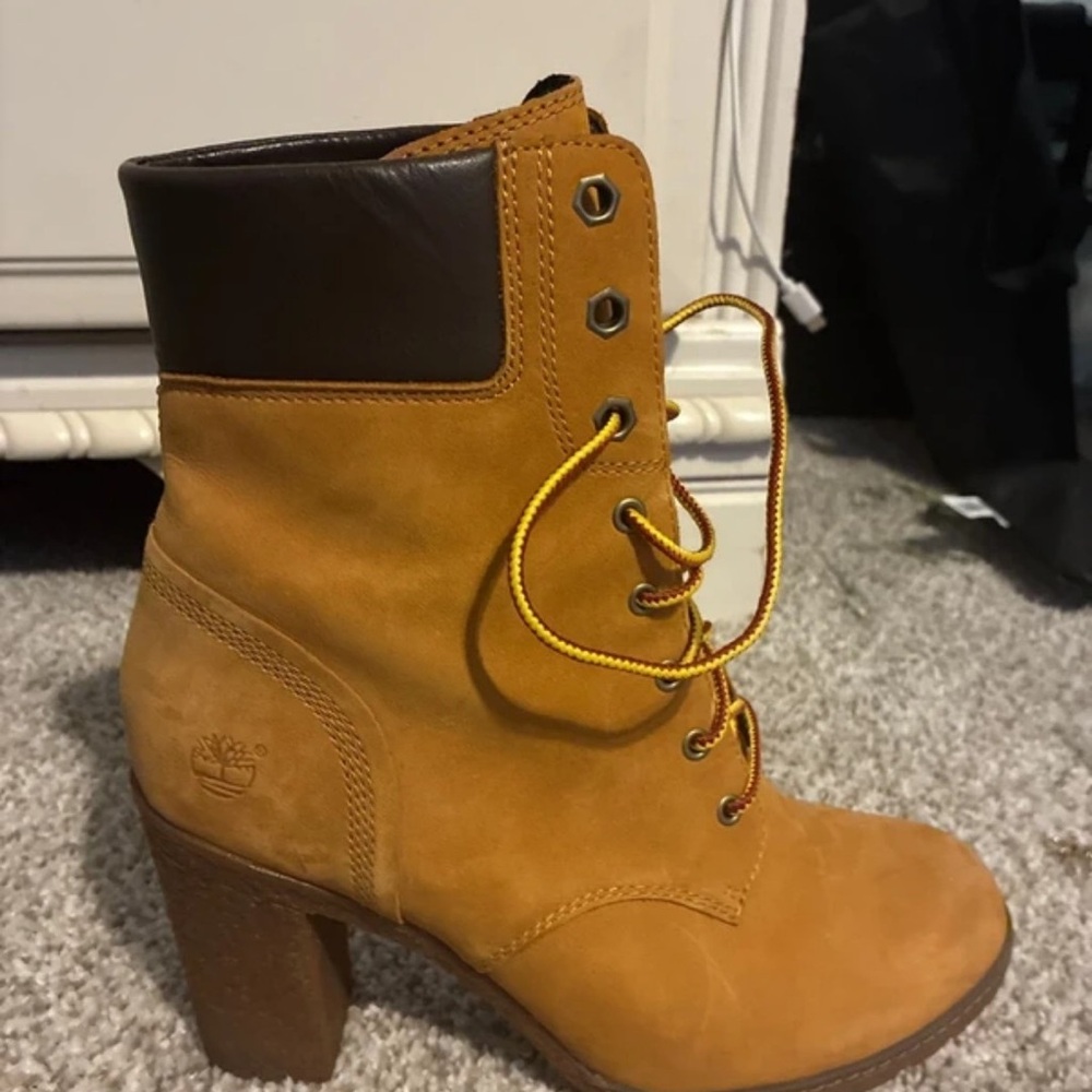 Timberland Wheat Nubuck Lace-Up High Heel Ankle Boot